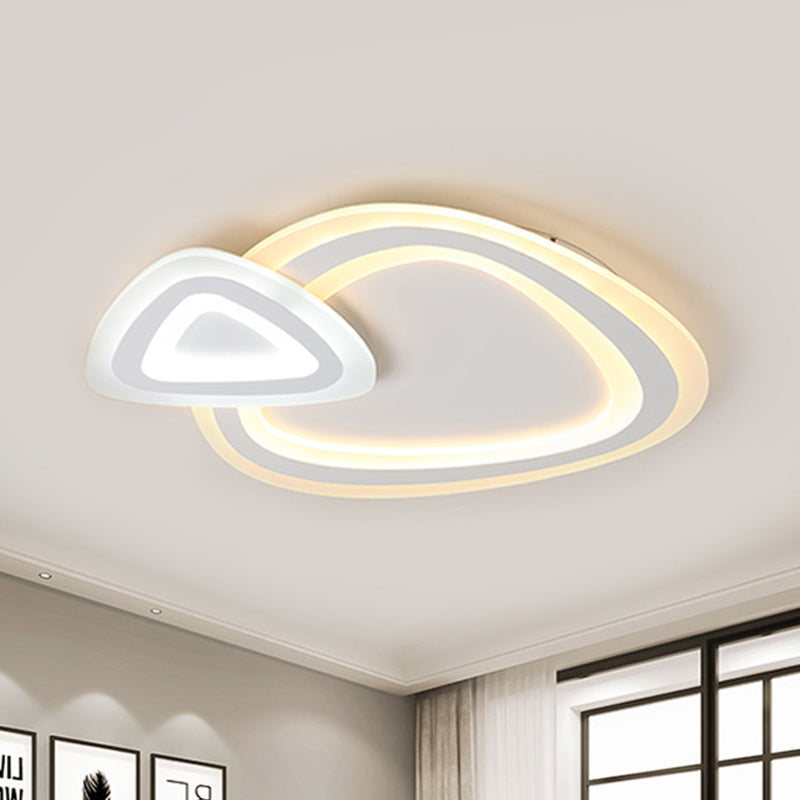 Sleek Acrylic Dual Triangle Led Ceiling Lamp - Minimalist White Flush Light Fixture In Warm Cool And