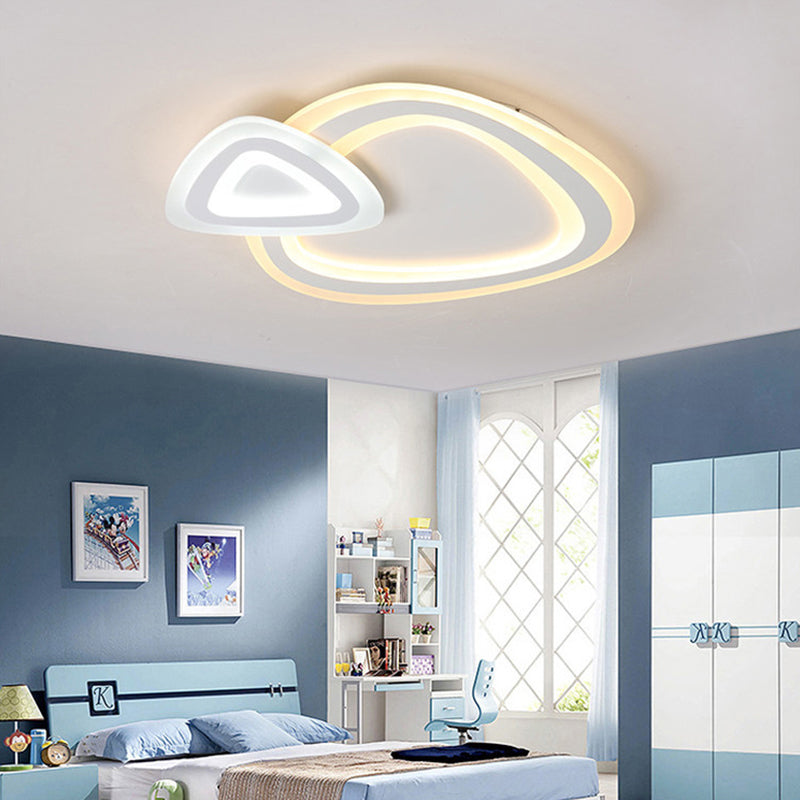 Sleek Acrylic Dual Triangle Led Ceiling Lamp - Minimalist White Flush Light Fixture In Warm Cool And