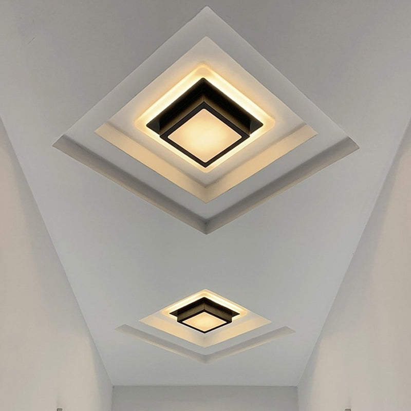 Contemporary Mini Round/Square Flush Mount Ceiling Light In Black/White With Metal Finish - Led