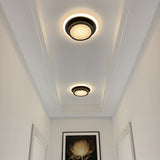 Contemporary Mini Round/Square Flush Mount Ceiling Light In Black/White With Metal Finish - Led