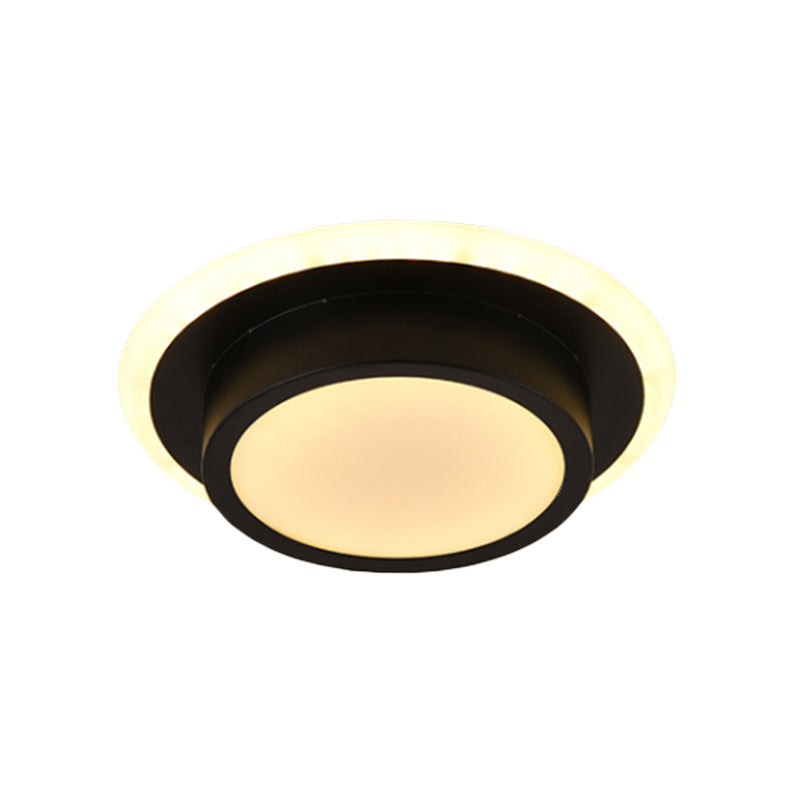 Contemporary Mini Round/Square Flush Mount Ceiling Light In Black/White With Metal Finish - Led