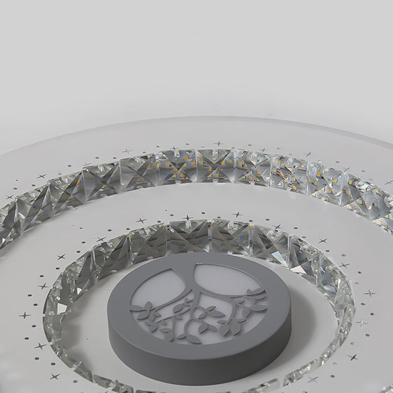 Modern White Round Crystal Led Ceiling Light With Tree Pattern - Flushmount Lighting In White/Warm