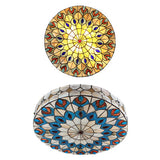 Tiffany Peacock Pattern Drum Flushmount Ceiling Lights 4-Light Bedroom Lighting With Art Glass Shade
