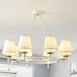 Modern White Fabric Barrel Pendant Light Chandelier For 8-Head Living Room Lighting