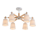 Contemporary Tapered Fabric Ceiling Pendant Light - 6 Heads Black/White Chandelier Fixture