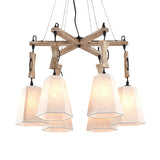 Contemporary Fabric Hexagon Chandelier With 6 Black/White/Flaxen Heads For Dining Room