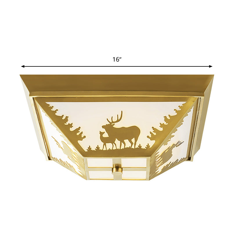 Trapezoid Brass Flush Mount Vintage Metal Ceiling Lamp With 4 Bulbs Ideal For Living Room Lighting