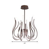 Contemporary Metal Coffee Led Ceiling Chandelier - 19/24 Wide Curved Suspension Light