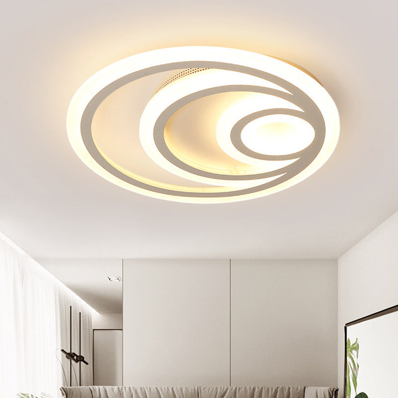 16/19.5 Wide Ripple Acrylic Flush Mount Led Ceiling Light Minimalist White Warm/White/3-Color