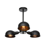 Sleek Dome Metal Semi Flush Industrial 3-Light Ceiling Light In Black/Brass/Chrome For Living Room