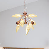 Vintage Metal Chandelier: 9-Light Prism Ceiling Lamp For Dining Room With Amber/Clear Glass Shades
