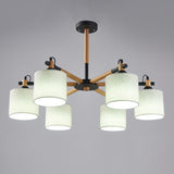 Nordic Fabric Drum Pendant Chandelier Light - 6 Lights Black/White Ideal For Bedroom