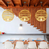 Modern Bamboo Globe Pendant Light - Beige Suspension Ceiling Lamp