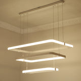 Minimalist White Led Pendant Light Kit - Rectangle Metal Hanging Chandelier With Warm/White