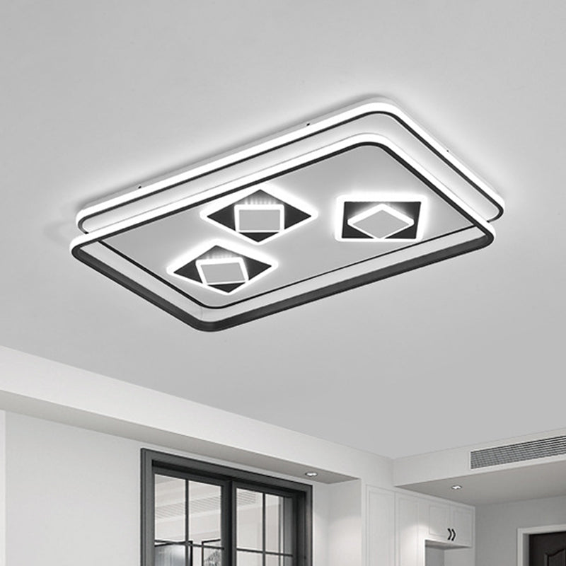 Contemporary Rectangle Flush Mount Led Ceiling Lamp For Living Room - Black Acrylic Warm/3 Color