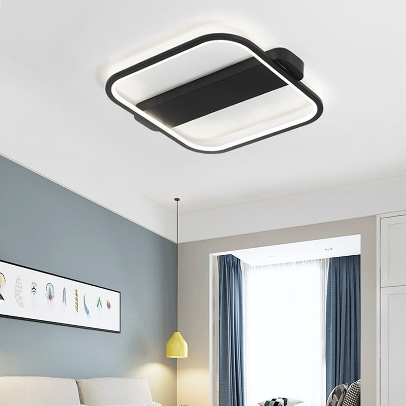 Modern Black Led Ceiling Fixture - 16.5/20.5 Minimalist Square Style Acrylic Flush Mount Lamp With 3