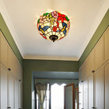Tiffany 2-Light Stained Glass Floral Ceiling Fixture Brass Flush Mount For Bedroom / A
