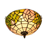 2-Head Tiffany-Style Stained Glass Rose Ceiling Flush Mount For Bedroom