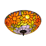 Blue/White Sunflower Tiffany Stained Glass Flush Mount Ceiling Light With 2/3 Bulbs - 12/16 W