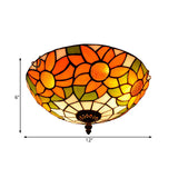 Blue/White Sunflower Tiffany Stained Glass Flush Mount Ceiling Light With 2/3 Bulbs - 12/16 W