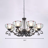 Tiffany Chandelier Light With Gem And Pearl Details Frosted Glass Suspension Fixture In Black -