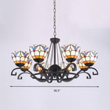 Tiffany Chandelier Light With Gem And Pearl Details Frosted Glass Suspension Fixture In Black -