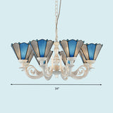 Blue Frosted Glass Chandelier With Baroque Design - 3/9/11 Lights Hanging Pendant Light For Living