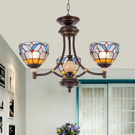 Mediterranean Glass Domed Chandelier Light Fixture | 3/5/8 Lights White/Clear Shades Suspension Lamp