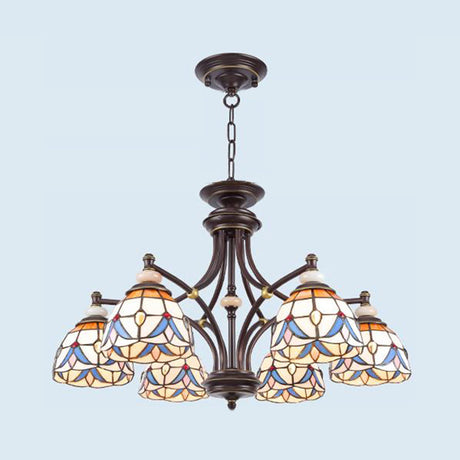 Mediterranean Glass Domed Chandelier Light Fixture | 3/5/8 Lights White/Clear Shades Suspension Lamp