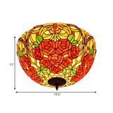 Tiffany Rose/Grape Flush Mount Lamp - Bronze Finish Stained Glass 5 Bulbs Close To Ceiling Lighting