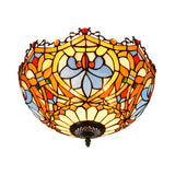 Blue Hand Cut Glass Ceiling Mount Light Scalloped Baroque Design 12/16 Width 2/3 Lights