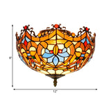 Blue Hand Cut Glass Ceiling Mount Light Scalloped Baroque Design 12/16 Width 2/3 Lights
