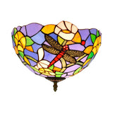 Tiffany Dragonfly Flush Mount - Handcrafted Stained Glass Ceiling Lamp With Brass Finish