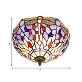 Tiffany Dragonfly Flush Mount - Handcrafted Stained Glass Ceiling Lamp With Brass Finish