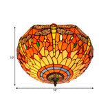 Tiffany Dragonfly Stained Glass Ceiling Lamp - Flush Mount Fixture In Red/Yellow/Orange Perfect For