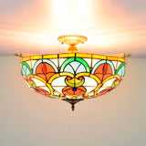 Baroque 5-Bulb Multicolored Stained Glass Ceiling Lamp - 21.5/25.5 W Brass Jewel Semi Flush Mount