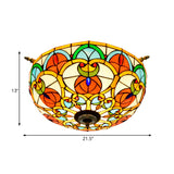 Baroque 5-Bulb Multicolored Stained Glass Ceiling Lamp - 21.5/25.5 W Brass Jewel Semi Flush Mount