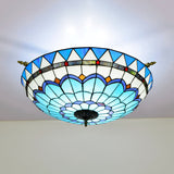 Handcrafted Baroque Dome Semi Flush Mount Stained Glass Ceiling Lamp - 5 Bulbs White/Blue 21.5/25.5