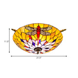 Tiffany Style Dragonfly Ceiling Fixture - Stained Glass 5-Light Semi Flush Mount Elegant Brass Décor