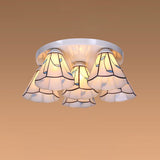 Blue Stained Glass Tiffany Ceiling Lamp For Living Room - Leaf/Stripes Flush Mount With 3/6 Lights