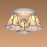 Blue Stained Glass Tiffany Ceiling Lamp For Living Room - Leaf/Stripes Flush Mount With 3/6 Lights