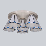 Blue Stained Glass Tiffany Ceiling Lamp For Living Room - Leaf/Stripes Flush Mount With 3/6 Lights