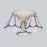 Blue Stained Glass Tiffany Ceiling Lamp For Living Room - Leaf/Stripes Flush Mount With 3/6 Lights