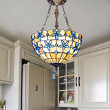 Tiffany Style Flower Shell Semi Flush Light - Antique Brass 3 Lights 12/14/16 Wide Antique Brass /