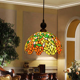 Mediterranean Stained Glass Dome Pendant Ceiling Light For Kitchen - Red