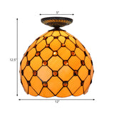 Tiffany-Style Stained Glass Jeweled Ceiling Light In Bronze Flush Mount Multiple Sizes Available