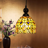 Mediterranean Dragonfly Cut Glass Pendant Light Kit - 1-Light In Black/Red/Yellow For Corridor