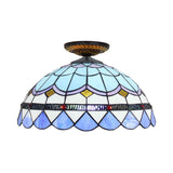 Tiffany Hand Rolled Art Glass Floral Flush Mount Light With Yellow/Blue Shade 12/16 W