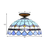 Tiffany Hand Rolled Art Glass Floral Flush Mount Light With Yellow/Blue Shade 12/16 W