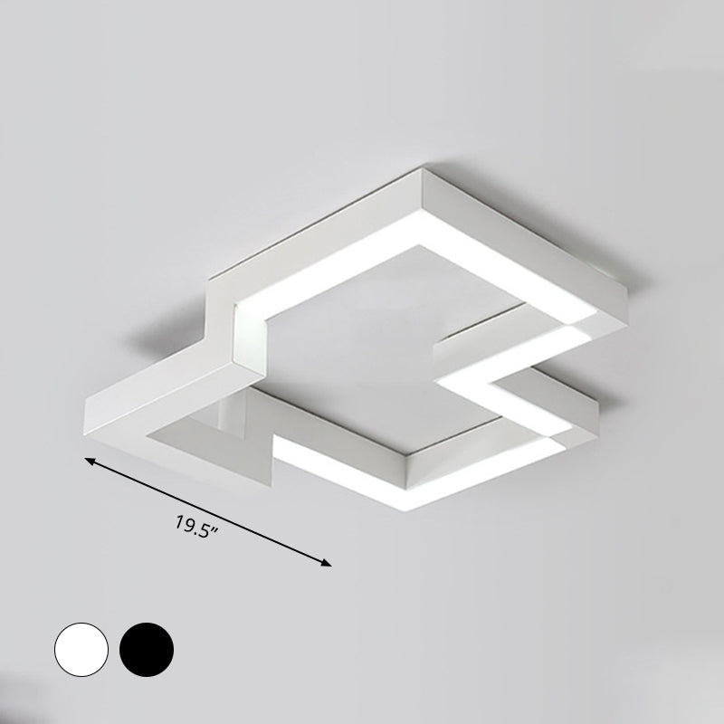 Modern Metal Geometric Ceiling Light | 19.5/25.5 Wide Black/White Led Flush Mount Warm/White
